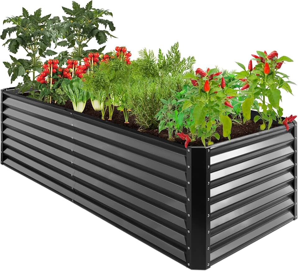 Best Choice Products 8x4x2ft Outdoor Metal Raised Garden Bed, Deep Root Planter Box for Vegetables, Herbs &amp; Flowers, 478-Gallon Capacity, 100% Non Toxic Materials - Gray