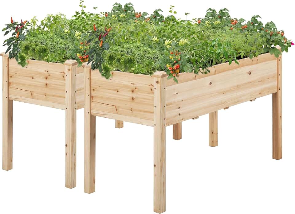 Yaheetech Raised Garden Bed 2Pcs Elevated Wood Planter Box Outdoor, Wood | Fir Wood with Black Non-Woven Fabric Liner Offers Elevated Planting, Saves Patio Space, and Enhances Garden Display.