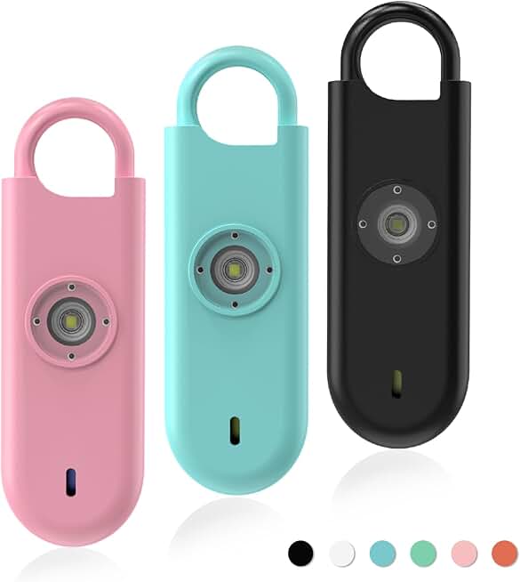 Fauxomor 140dB Personal Safety Alarm for Women 3pack Self Defense Keychain | Super Loud Siren with Low Battery Notice &amp; Strobe Light, Long Battery Life, Portable for Kids College Girls, Pink+Blue+Black