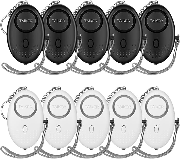 Personal Alarm for Women, 10Pcs 140dB Self Defense Keychain LED Light | Personal Safety Alarm with LED Light Panic Button for Women Kids and Elders (Black &amp; White)