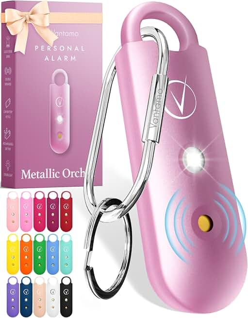 Vantamo Personal Alarm for Self Defense with Low Battery Notice, Strobe Light &amp; Extra Loud 130 dB Double Speakers Safety Keychain Set for Women, Rechargeable Panic Button for Womens Self Defense