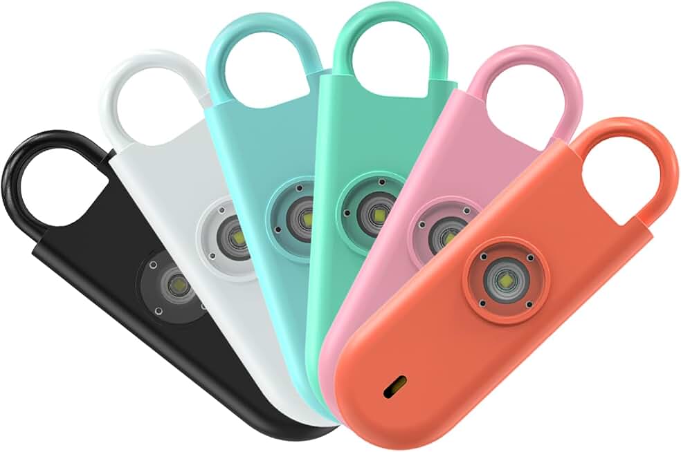 Fauxomor 140dB Personal Safety Alarm for Women 6pack Self Defense Keychain | Super Loud Siren with Low Battery Notice &amp; Strobe Light, Long Battery Life, Portable for Kids College Girls, 6 Colors