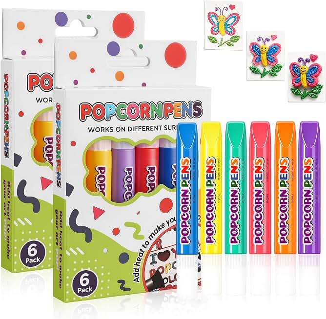 3D Relief Art Pen, Popcorn Pens, Popcorn Pens Puffy, 3D Magic Popcorns Pen, for Art &amp; Holiday Gifts, DIY Projects &amp; Classroom Must Haves &amp; School Supplies(2 Box)