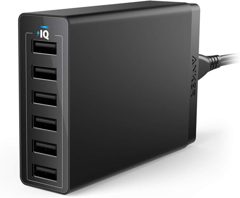 Anker Desktop Charger, 60W 6 Port USB Multiple Charging Hub | PowerPort 6 Multiple USB Charger, Campatible with iPhone, iPad, MacBook, Galaxy, LG, HTC, and More