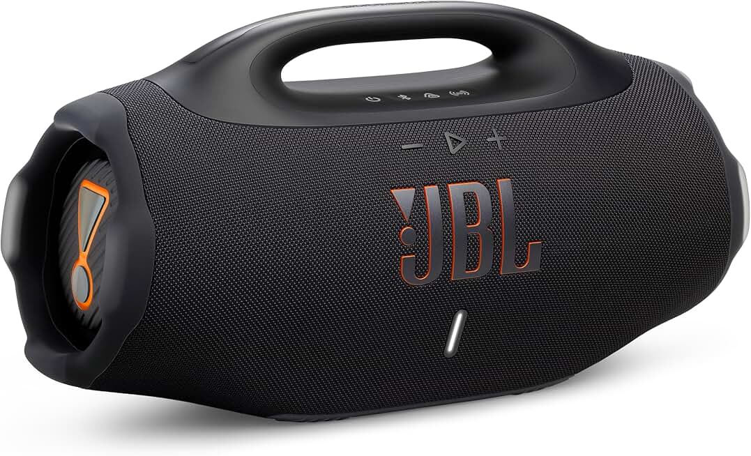 JBL Boombox 4 Portable Bluetooth Speaker, Waterproof, Deep Bass - Black | Up To 34 Hours Playtime, IP68 Dustproof, AI Sound Boost For Louder Clearer Audio, Perfect For Beach, Pool, Boat And Outdoor Par TUV Rheinland Recycled Material Verified