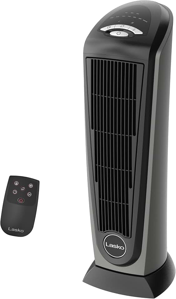 Lasko 1500W Ceramic Tower Space Heater with Remote, Thermostat, Timer &amp; Widespread Oscillation, Portable Electric Heater for Indoor Use, Bedroom &amp; Living Room, 751320
