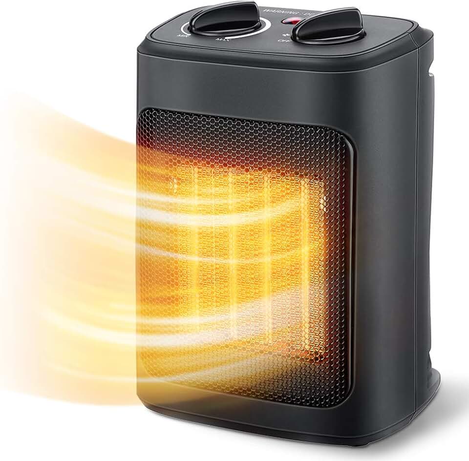 Space Heater, 1500W Electric Heaters Indoor Portable with Thermostat | PTC Fast Heating Ceramic Room Small Heater with Heating and Fan Modes for Bedroom, Office and Indoor Use