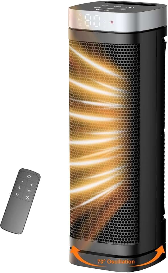 Space Heaters for Indoor Use with Thermostat, 1500W Electric Heater | 17 Inches, 70° Oscillation, Remote Control,12H Timer, ECO Mode, Quiet Operation, ETL Listed Safety Heat for Office Large Room
