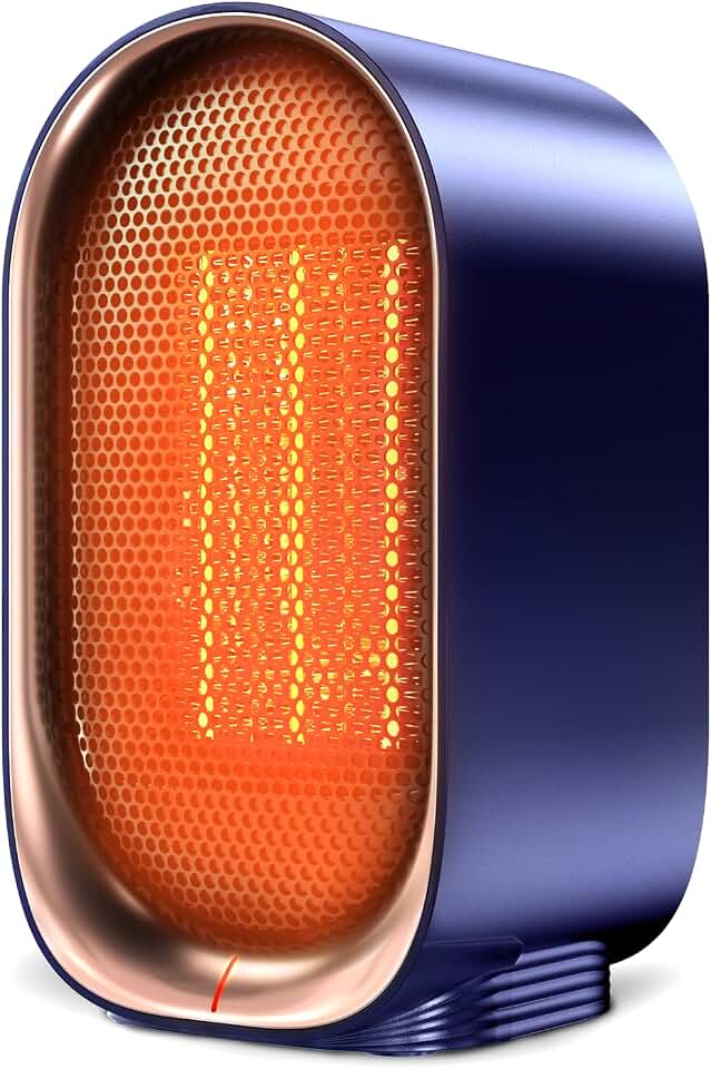 Space Heater, Portable Small Heater for Indoor Use, Quiet &amp; Compact | Electric Desk Heater with Overheat and Tip-Over Protection, Mini Personal Heaters for Home Office Workspace, Blue