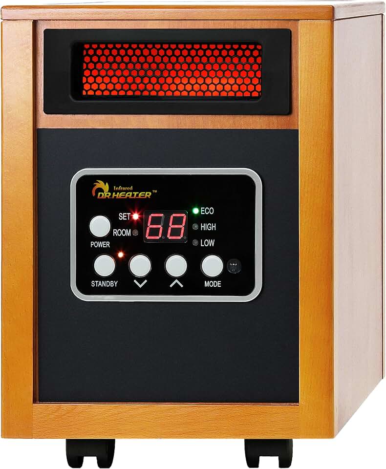 Dr Infrared Heater DR-968 Portable Space Heater, 1500-Watt, Cherry