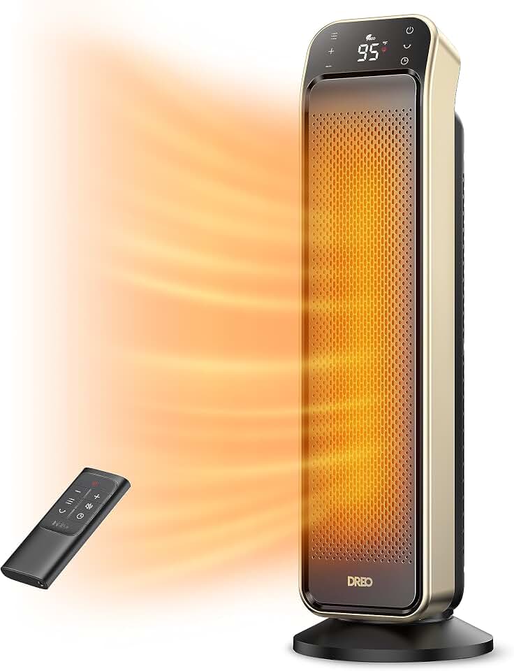 DREO 25 Inch Electric Space Heater for Indoor Use, Large Room, Thermostat | 11.5 ft/s Fast Heating, 25dB Quiet Operation, 70° Oscillation, Remote Control, Child Lock, Overheating &amp; Tip-Over Protection