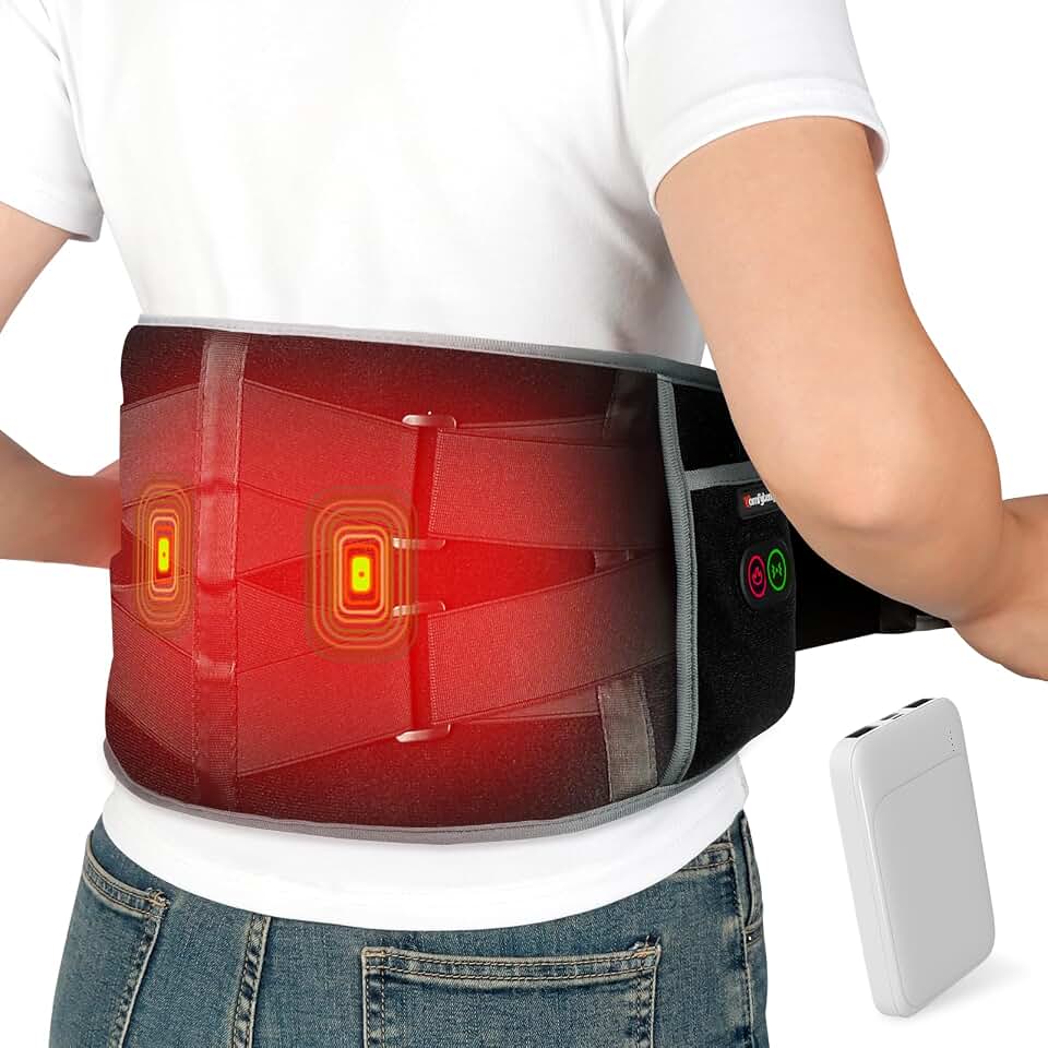 Comfytemp Cordless Heating Pad with Massager for Back FSA Eligible HSA Gift | Birthday for Women Men, Portable Lower Back Massager, Rechargeable Wireless Electric, Mom Dad Seniors 3Heat 30mins Off 58"Up Global Recycled Standard