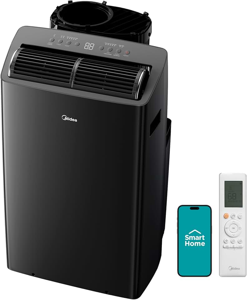 Midea Duo 14,000 BTU Portable Air Conditioner with Heat, Inverter Quiet | 12,000 BTU SACC High Efficiency Inverter Portable AC, with Heat up to 550 Sq.Ft. Smart/Remote Control, Alexa/Google Assistant
