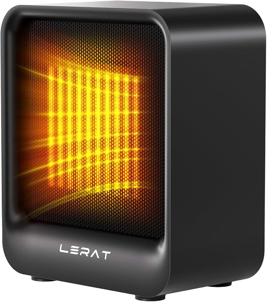 Lerat Space Heater, Portable Mini Heater for Indoor Use, 500W Fast Heating Small Desk Heater with Overheating &amp; Tip-Over Protection, Lightweight Electric Heaters for Office, Home, Camping，Black