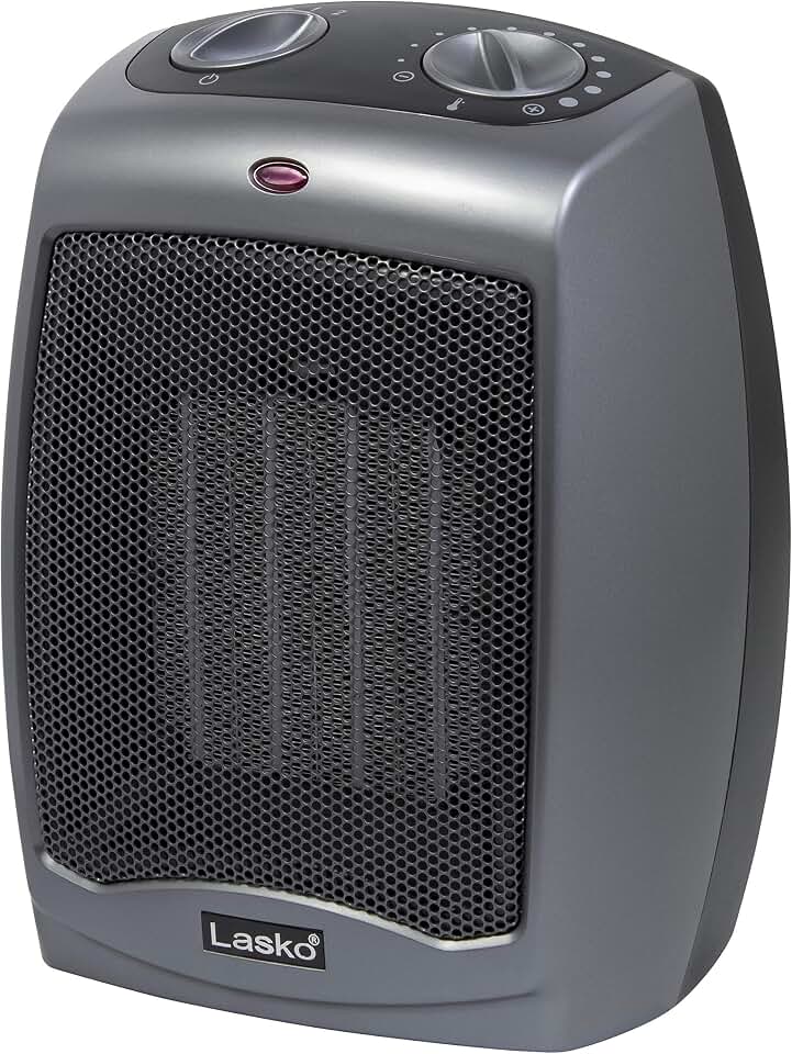 Lasko Portable Indoor Ceramic Space Heater - 9” - 754201 - Dark Gray | Electric, Tip-Over Safety Switch, Overheat Protection, Thermostat, 2 Heat Settings, 2 Speeds, Safe for Home, 1500W