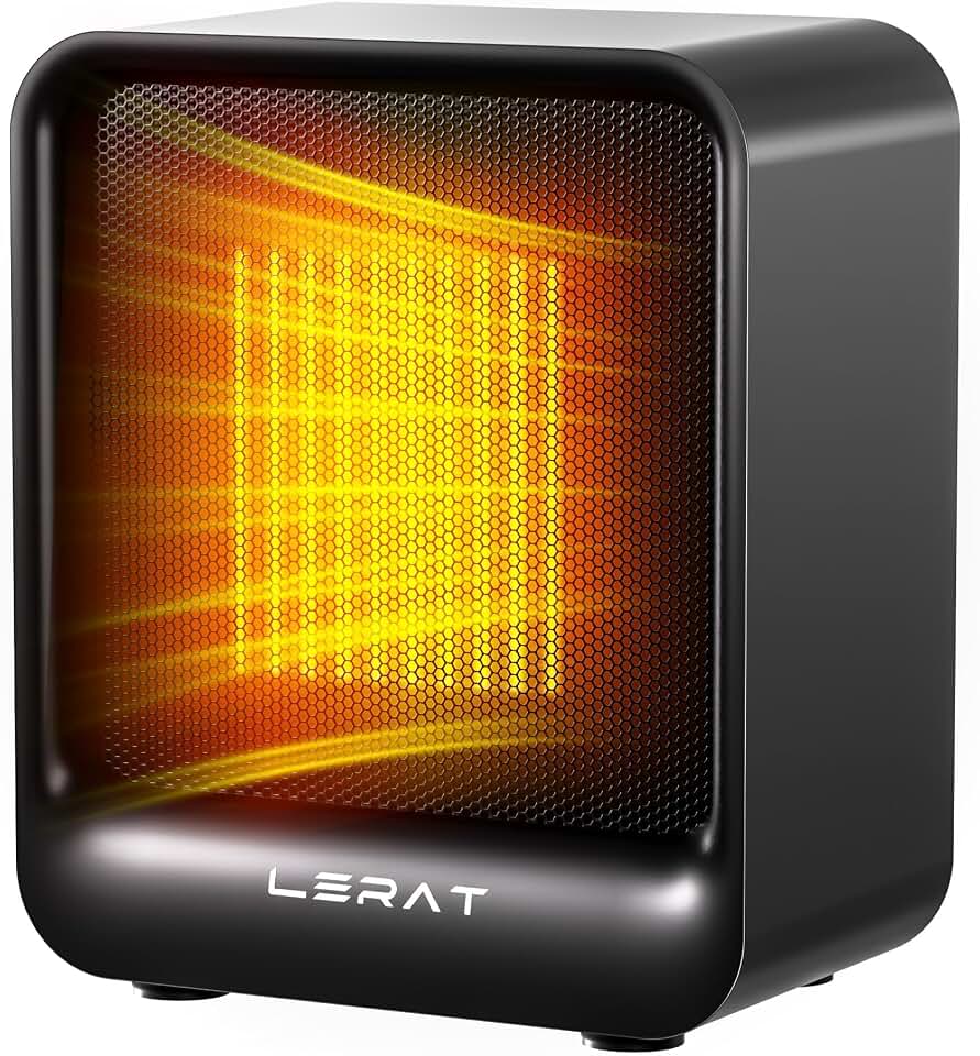 Lerat Mini Space Heater, 500W Quiet Electric Heaters for Indoor Use, Safe PTC Ceramic Desk Heater with Tip-Over &amp; Overheat Protection, Small Portable Personal Fast Heating for Office Home