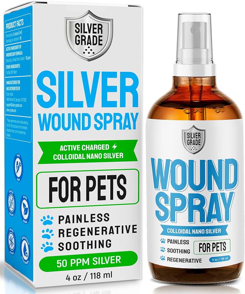 SILVER GRADE Wound Spray for Pets – Colloidal Silver Wound Care for Dogs &amp; Cats – Helps with Skin Irritation, Hot Spots, Rashes, Scratching, Itch, Bites &amp; Burns – Use a Dog Cone – 4 oz