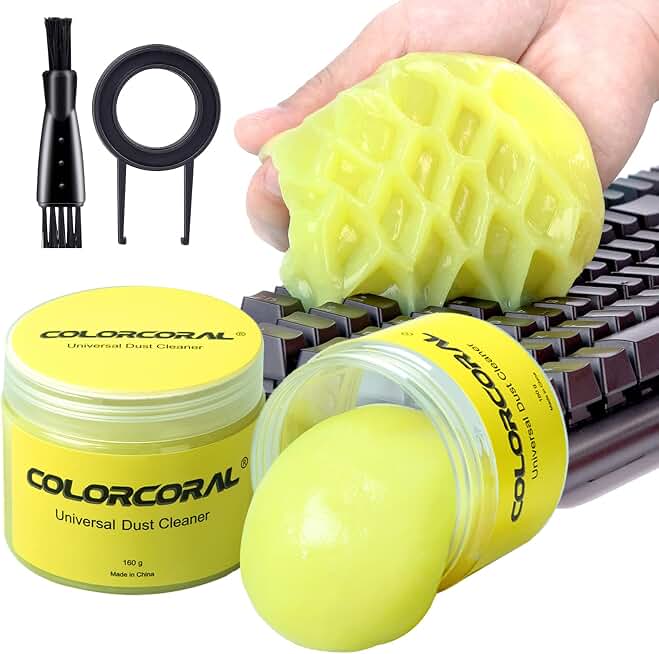 ColorCoral 2Pack Keyboard Cleaning Gel Kit Universal Dust Cleaner,Yellow | Car cleaning putty for PC Keyboard Car Detailing Slime Cleaning Laptop Dusting Home Office Electronic Computer Cleaning Slime