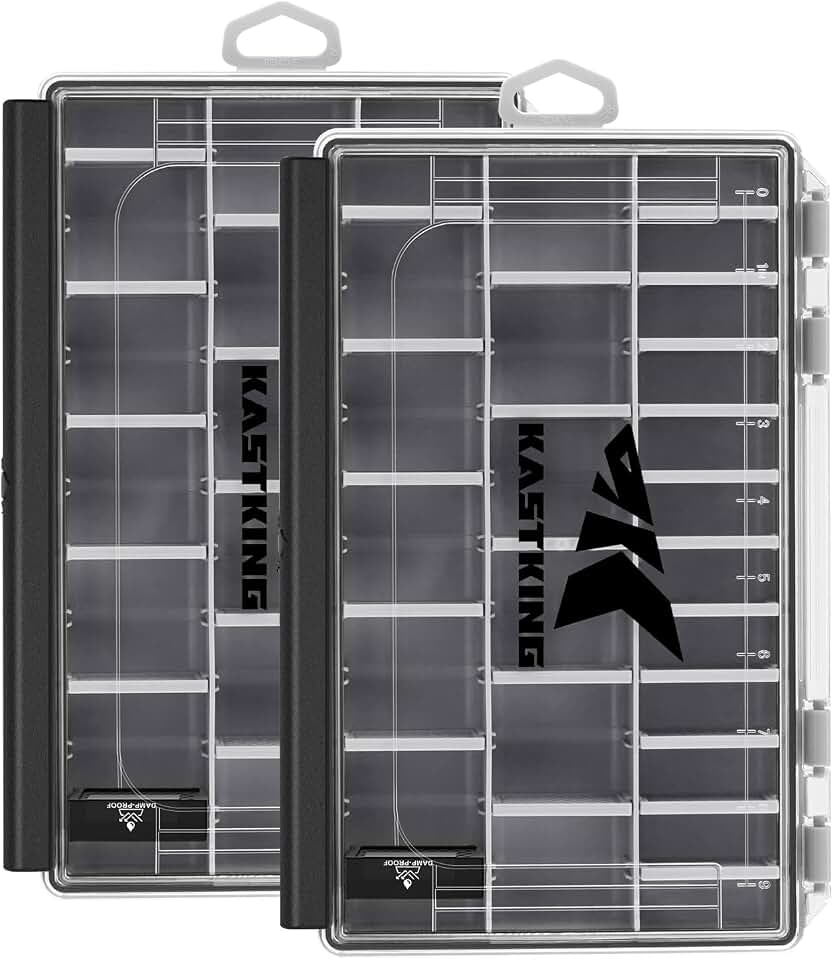 KastKing HyperSeal Waterproof Tackle Box, 3600 2 Packs, Black | Tackle Tray Storage Fishing Gear, Tackle Box Organizer, DIY Dividers, One-Hand Open and Close