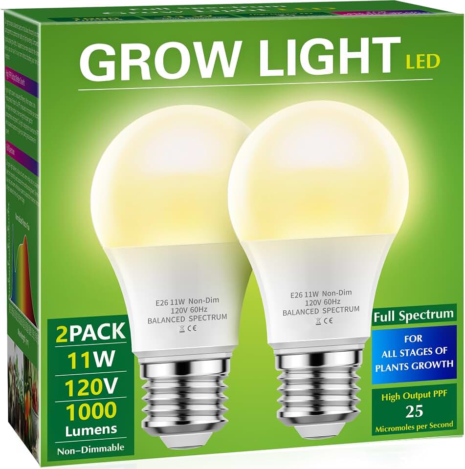 Briignite Grow Light Bulbs, LED Grow Light Bulb A19 Bulb, Full Spectrum | Grow Light Bulb, Plant Light Bulbs E26 Base, 11W Grow Bulb 100W Equivalent,Grow Light for Indoor Plants,Seed Starting, 2Pack