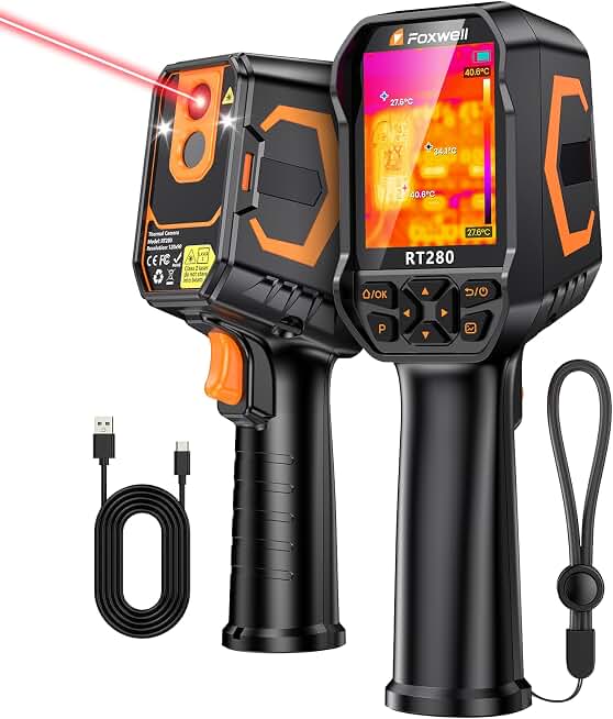 FOXWELL RT280 Thermal Imaging Camera, 320 x 240 2.8" LCD, 240 x 180 TISR | -4°F~1022°F, 25Hz Infrared Camera for HVAC Electrical Building Inspection, Laser, Temp Alarm, PC Analysis, Photo &amp; Video, 8GB Global Recycled Standard