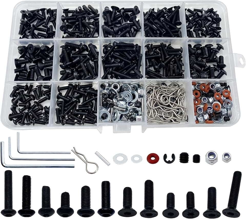 520pcs Universal RC Screw Kit Screws Assortment Set, Hardware Fasteners for Traxxas Redcat Arrma Axial RC4WD HSP HPI SCX10 Losi 1/8 1/10 1/12 1/16 Scale RC Crawler Cars Trucks