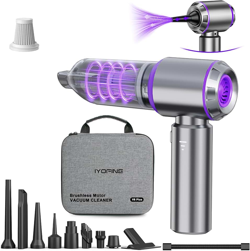 Vacuum/Air Duster Super Power Mini Car Vacuum Cleaner 4-in-1 air Blower Gun | 80,000 RPM Portable Rechargeable Dust Blower Gun, High Power Suction Pump, Car Interior Cleaning detailing Kit for Home Global Recycled Standard