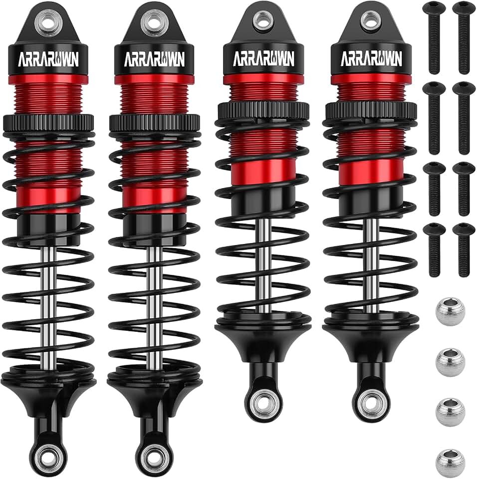 4PCS 1/10 RC Car Shocks Front &amp; Rear Shock Absorber Damper Assembled Set | Compatible with 1:10 Scale Traxxas Slash/Rustler/Stampede/Hoss VXL 4x4 2WD Replacement Parts#5862 (Black Red)