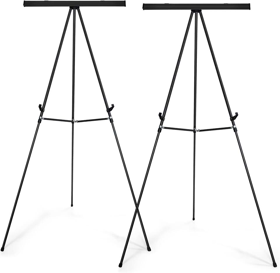 Falling in Art 63 1/2'' Aluminum Flip Chart Presentation Easel,2 Pack | Lightweight Easel Stand with Adjustable Floor for Boardroom, Whiteboard, Paper Pads, Signage, Black
