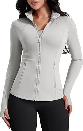 AVGO Womens Workout Jackets Lightweight Athletic Zip Up Jacket Slim Fit Running Gym Top with Pockets & Thumb Holes