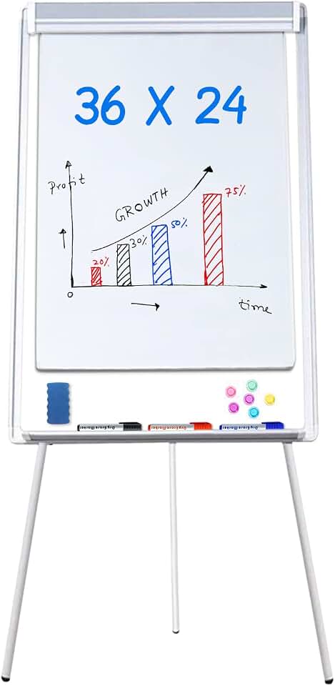 Maxtek Easel Whiteboard 36 x 24 in, Stand Tripod with Height Adjustable | Magnetic Dry Erase Surface, Flipchart Stand, Portable Tripod Easel For Office, Teaching, Home And Classroom Global Recycled Standard