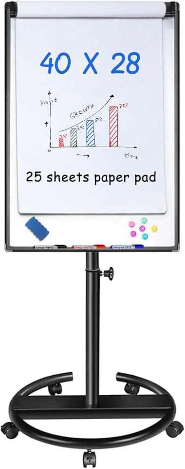 Maxtek Mobile Whiteboard 40 x 28 in, Magnetic Dry Erase Easel | Portable Easel Board With Stand, Flipchart Hooks, Magnetic Writing Surface For Classroom, Office And Home Global Recycled Standard