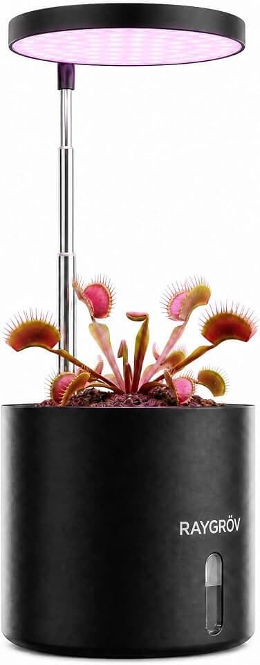 Self-Watering Planter with Grow Light, Smart Indoor Pot for Venus Fly Trap, Carnivorous Plants, African Violet, Cat Grass, Catnip &amp; Herbs, 2-in-1 Wall + Desktop, USB 5W Full Spectrum LED