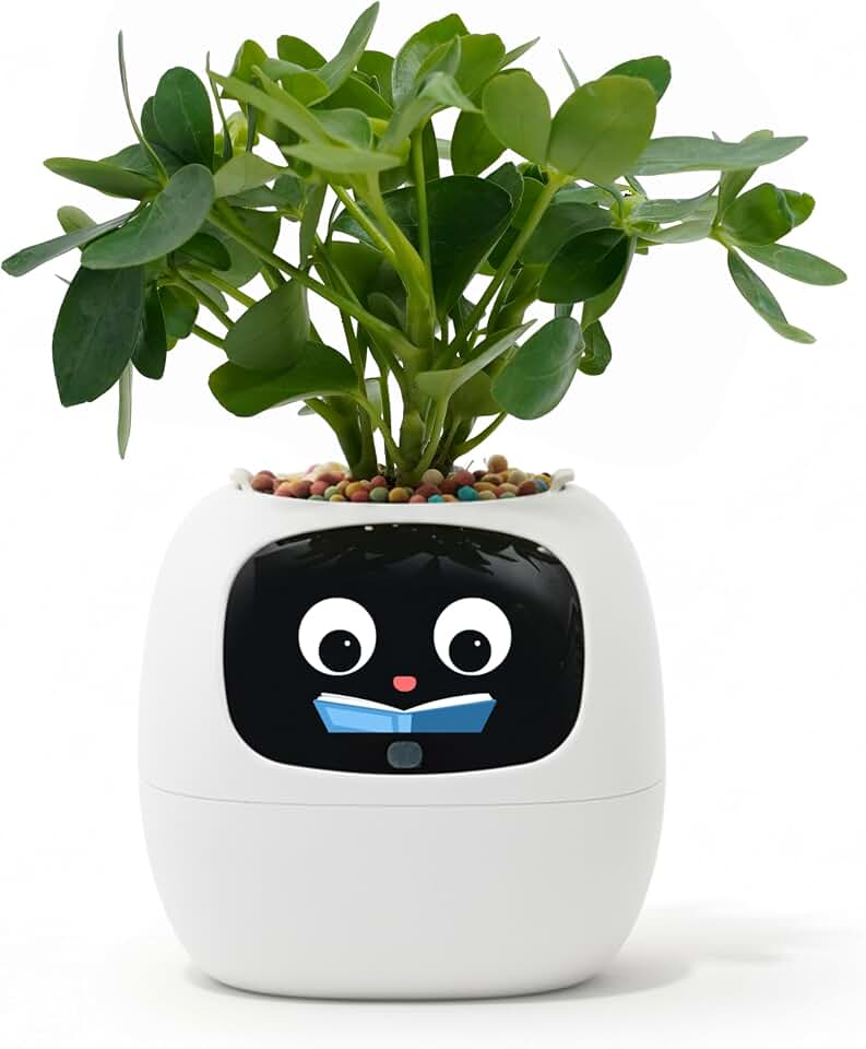 PLANTSIO Ivy AI Smart Planter Intelligent Flower Pot for Home Decoration Plants Companion Neat Desk Setup Gift Pet Planter Robot Guidance on Plant Care with Emojis (Cream)