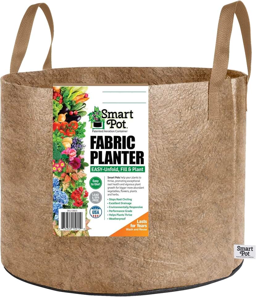 Smart Pots 20-Gallon Smart Pot Soft-Sided Container, Tan with Strap Handles