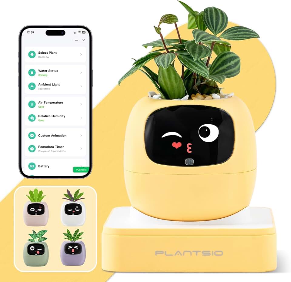 PLANTSIO Smart Plant Pot with Screen, 80ml Self-Watering Planter Yellow