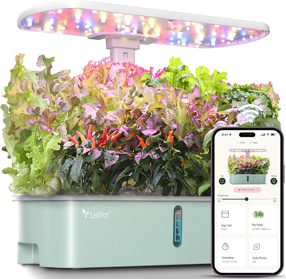 LetPot LPH-Air Hydroponics Growing System Kits, APP &amp; WiFi Controlled Smart Indoor Garden with Adjustable 24W Grow Light Full Spectrum, 10 Pods Planter Indoor Gardening for Gifts, Kitchen, Vegetable