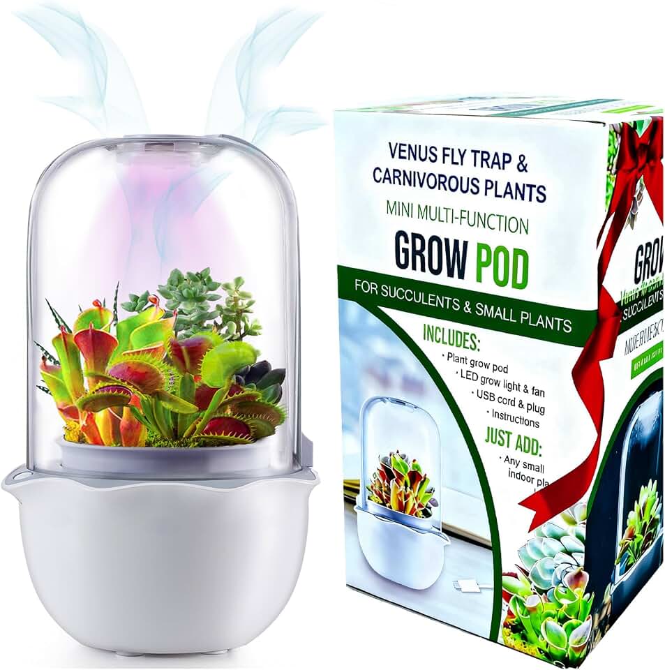 Smart Venus Fly Trap Terrarium Pot with Timer&amp;Fan, Mini Plant Terrarium Kit | Plant Terrarium Kit with Grow Light for Carnivorous,Butterwort,Venus Fly trap,Christmas Gardening Gift for Women Garden Lover