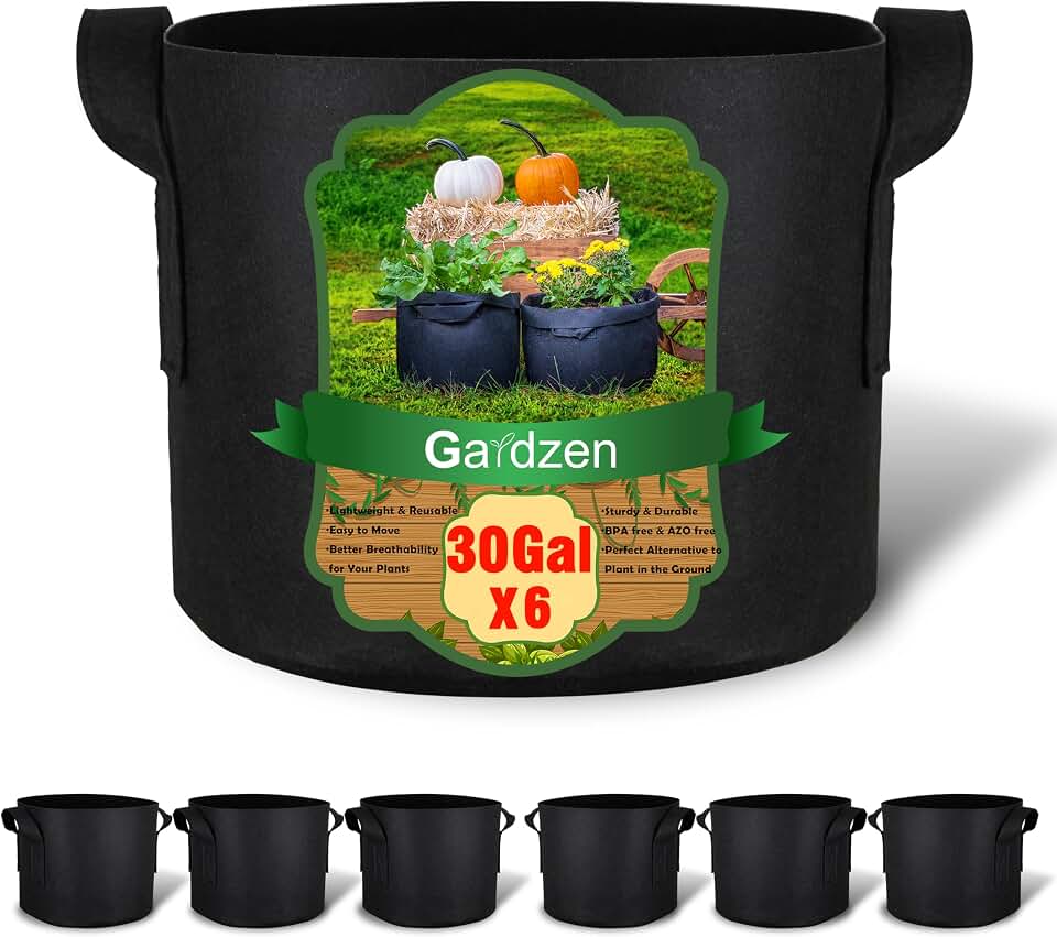 Gardzen 6-Pack 30 Gallon Grow Bags, Aeration Fabric Pots with Handles, Heavy Duty Cloth Pots for Plants