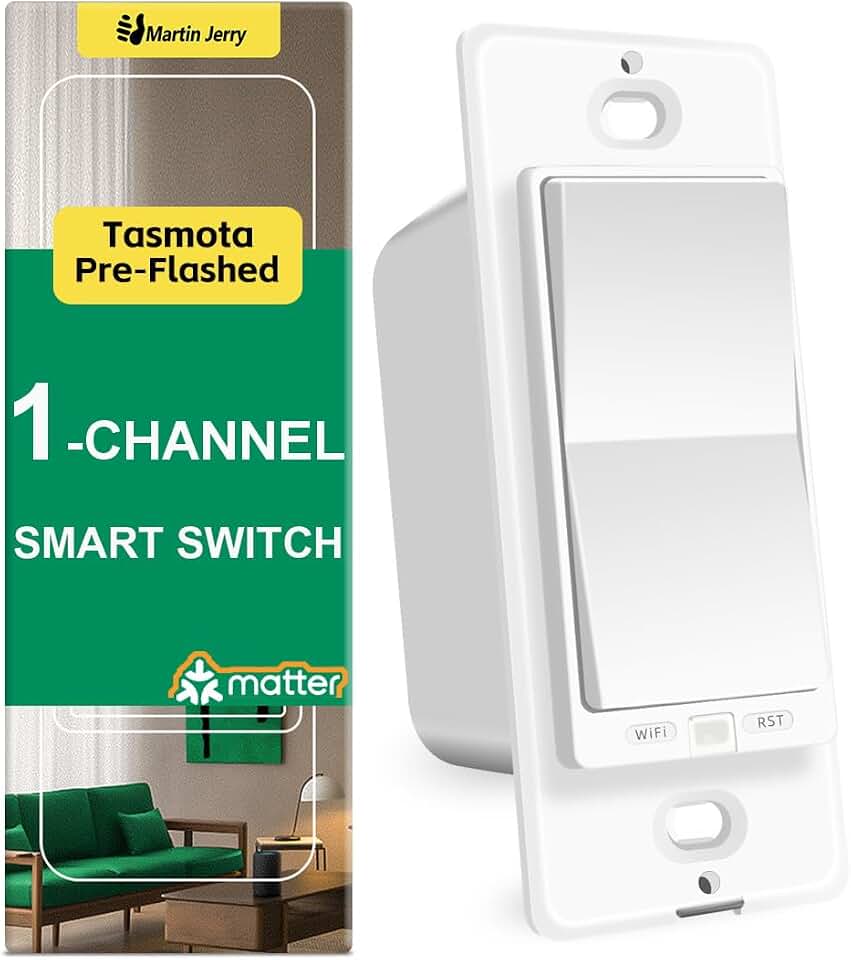 Matter Smart Switch homkit by Martin Jerry, tasmota preflashed on This ESP32 chip 1 Channel WiFi Smart Light Switch with Energy Monitor for Your Smart Home, Support Both MQTT and Matter, 1-Pack