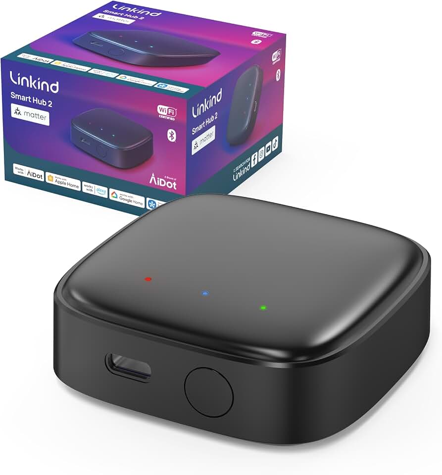 Linkind Matter Smart Hub 2, Real-Time Battery &amp; Energy Tracking | Works with Alexa, Google Home, Apple Home &amp; SmartThings, Connect Up to 200 Outdoor Lights, Smart Schedule, 2.4GHz Wi-Fi