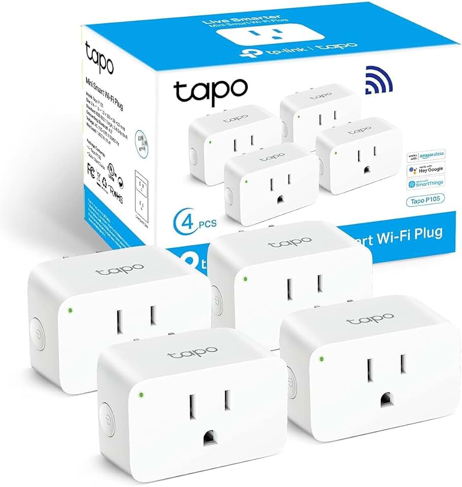 Tapo Smart Plug Mini 15A, Smart Wi-Fi Plug, P105(4-Pack) | Super Easy Setup, Compatible with Alexa &amp; Google Home, No Hub Required, UL Certified, 2.4G WiFi Only, White