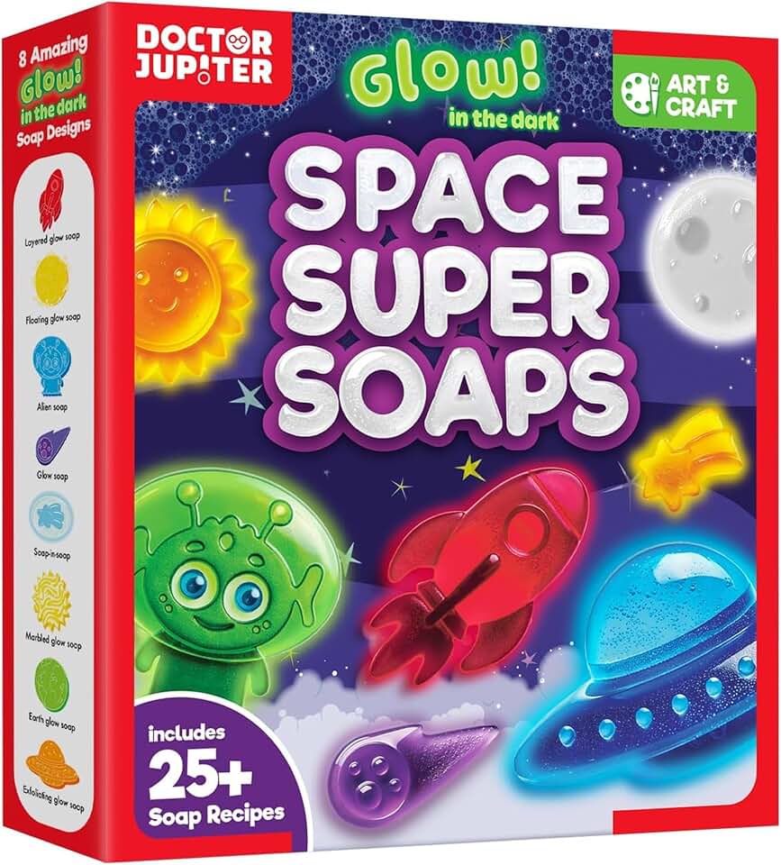 Doctor Jupiter Glow in The Dark - Space Soap Making Kit for Kids Ages 6+ | Birthday Gift Ideas for Boys &amp; Girls 6,7,8,9,10 Year Olds, Science Kits for Kids Ages 5-7-8-12, STEM Space Toys, DIY Craft