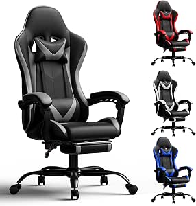 Gaming Chair, Ergonomic Computer Chair with Footrest Lumbar Support, Grey