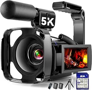 5K Video Camera Camcorder, 64MP Video Cameras for Filming with 3" 270° Rotatable Touch Screen, 16X Zoom Digital Camera with IR Night Vision, WiFi & Webcam, 32GB Card + 2 Batteries + Mic Included