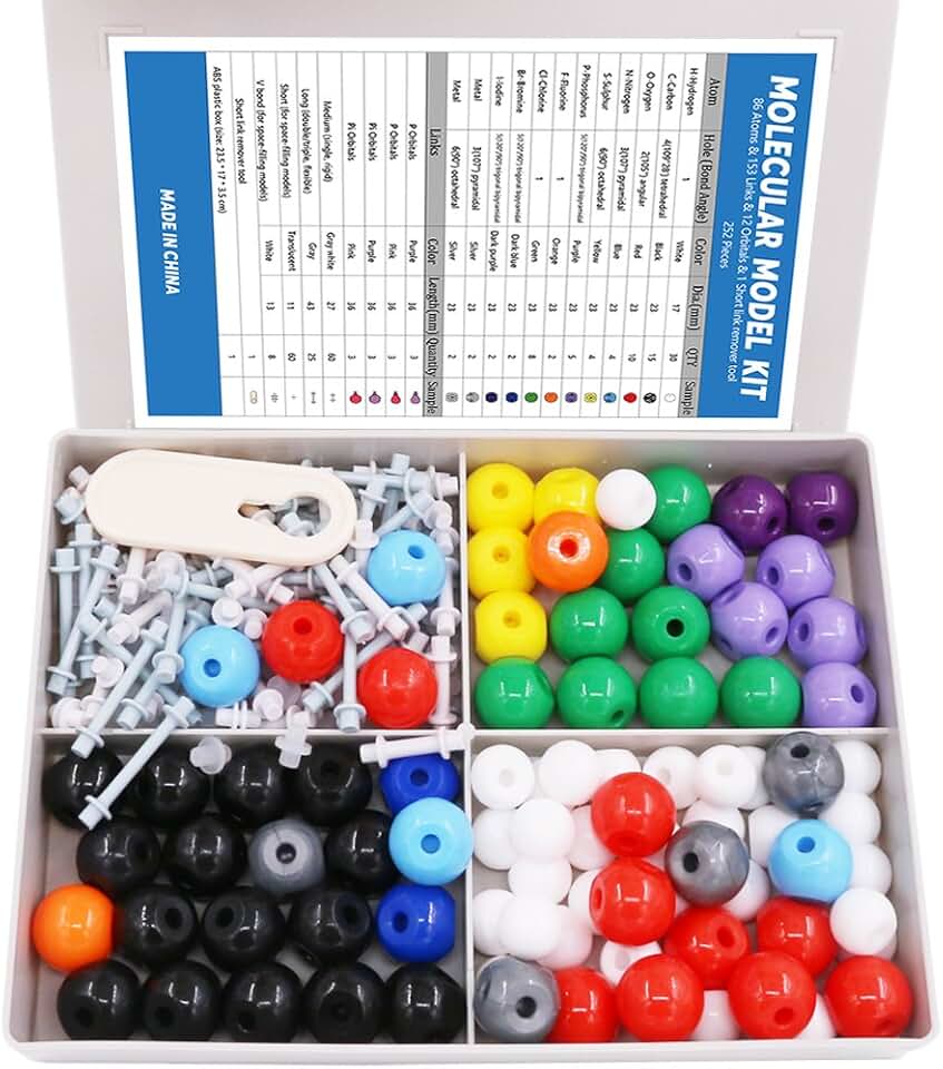 Swpeet 240 Pcs Organic Chemistry Molecular Model Student and Teacher Kit, Chemistry Molecular Model Student and Teacher Set - 86 Atoms &amp; 153 Bonds &amp; 1 Short Link Remover Tool