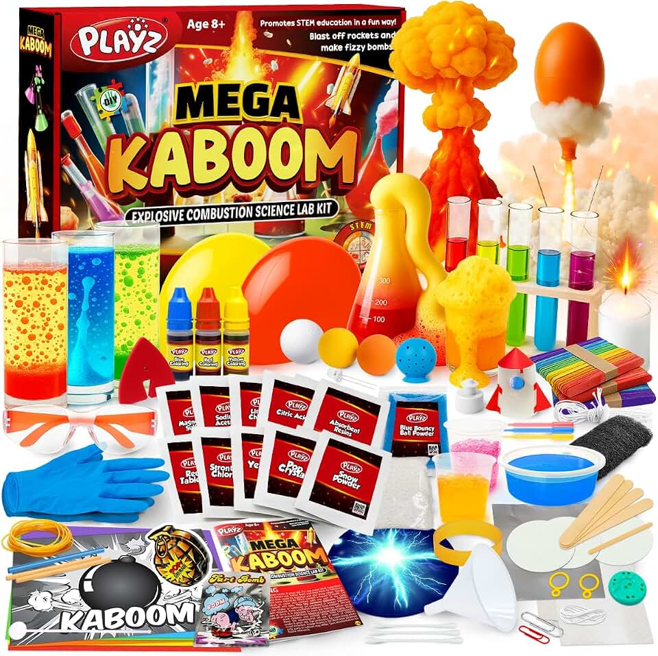 Playz Mega Kaboom! Explosive Science Kit for Kids Age 8-12 Kids Chemistry | Set Learning &amp; Education Toys, Best Gifts for Boys, STEM Project Educational Science kits w 150+ Science Experiments for Kids