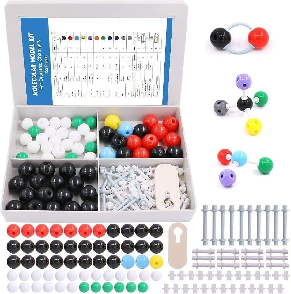 Swpeet 122 Pcs Organic Chemistry Molecular Model Student and Teacher Kit, Molecular Model Set for Inorganic &amp; Organic Chemistry - 59 Atoms &amp; 62 Links &amp; 1 Short Link Remover Tool