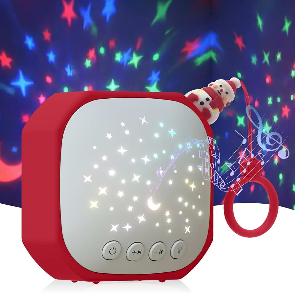 Portable Sound Machine Baby with Star Projector | White Noise Sound Machine for Sleep | Baby Noise Machine with Hook for Children's Bedroom, Travel, Car, Christmas Holidays Gifts (Snowman)