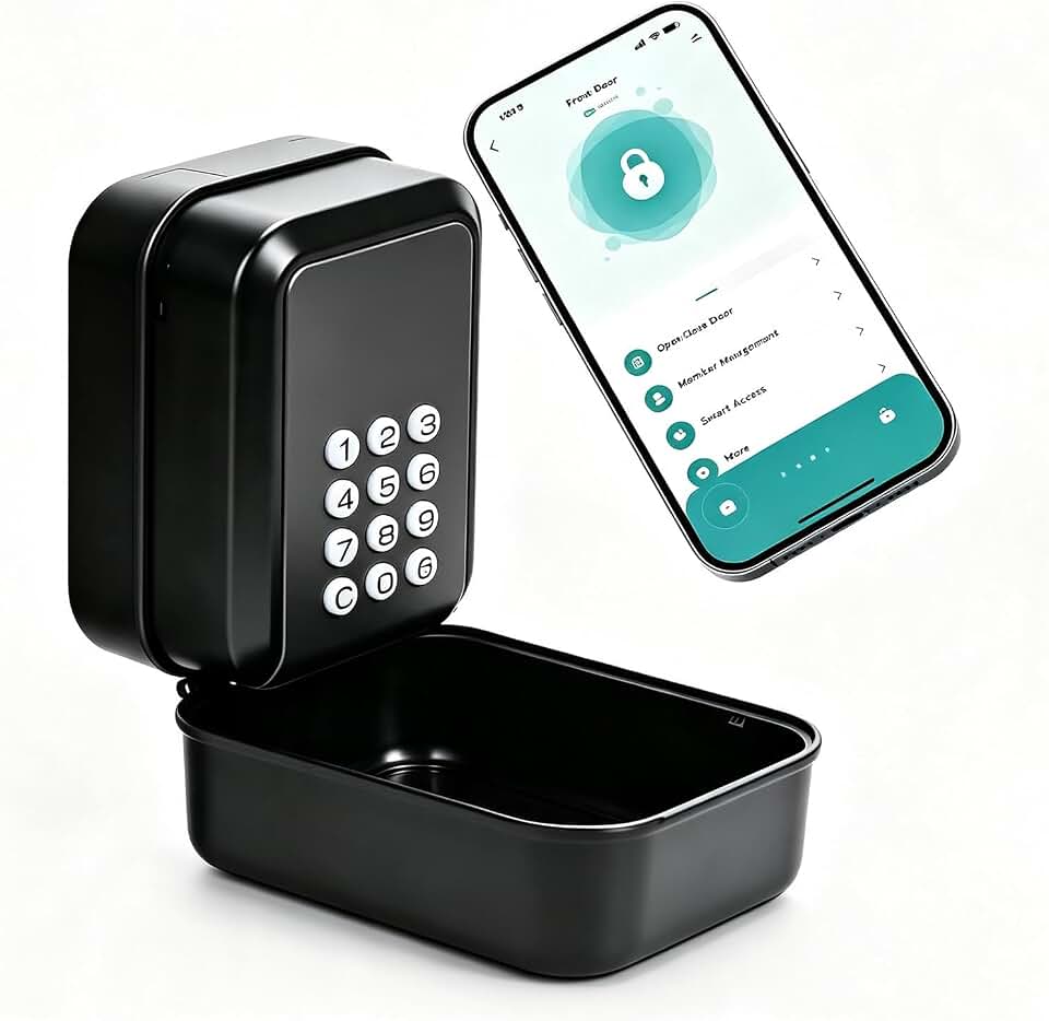 Smart Key Lock Box for Airbnb &amp; Realtor, Tuya App Bluetooth Safe | IP65 Weatherproof Outdoor, Wall-Mount Key Safe, Zinc Alloy + ABS, Battery Indicator